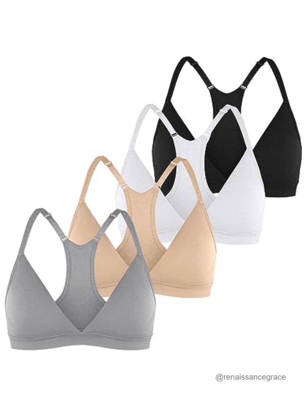 Seamless Racerback Sports Bra V Neck Padded Wireless Pull-On